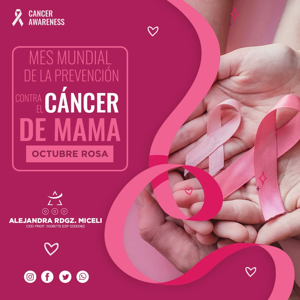 Diseño para redes sociales de concientización sobre el cáncer de mama creado para la Dra. Alejandra Rodríguez Miceli