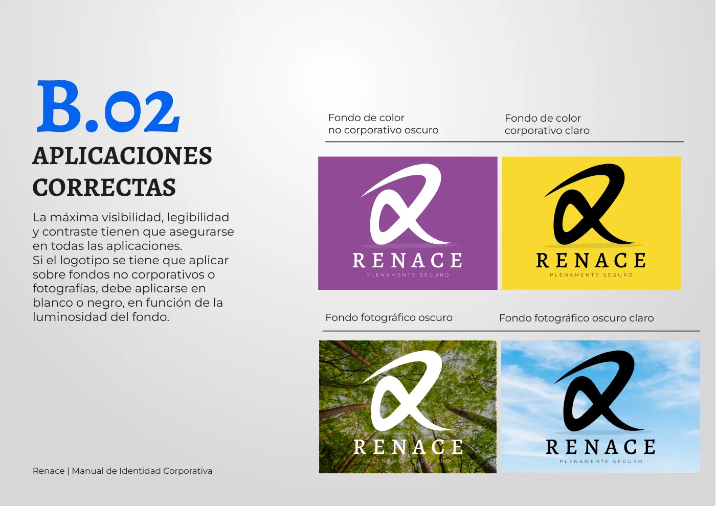 Manual de identidad corporativa de RENACE, página  15: Aplicaciones correctas del logotipo