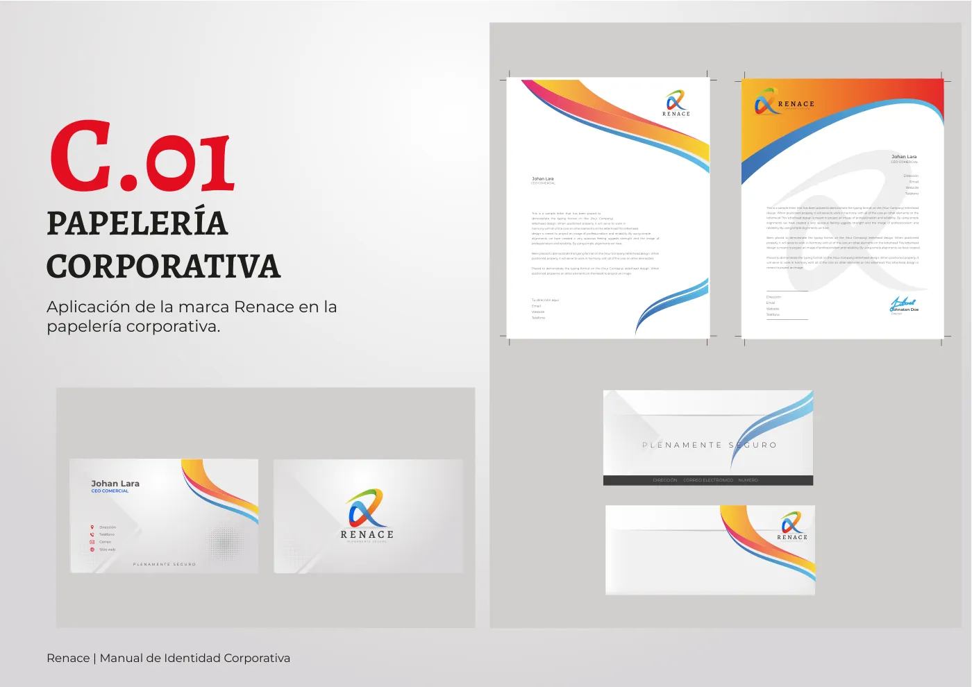 Manual de identidad corporativa de RENACE, página  19: Sistema de papelería corporativa