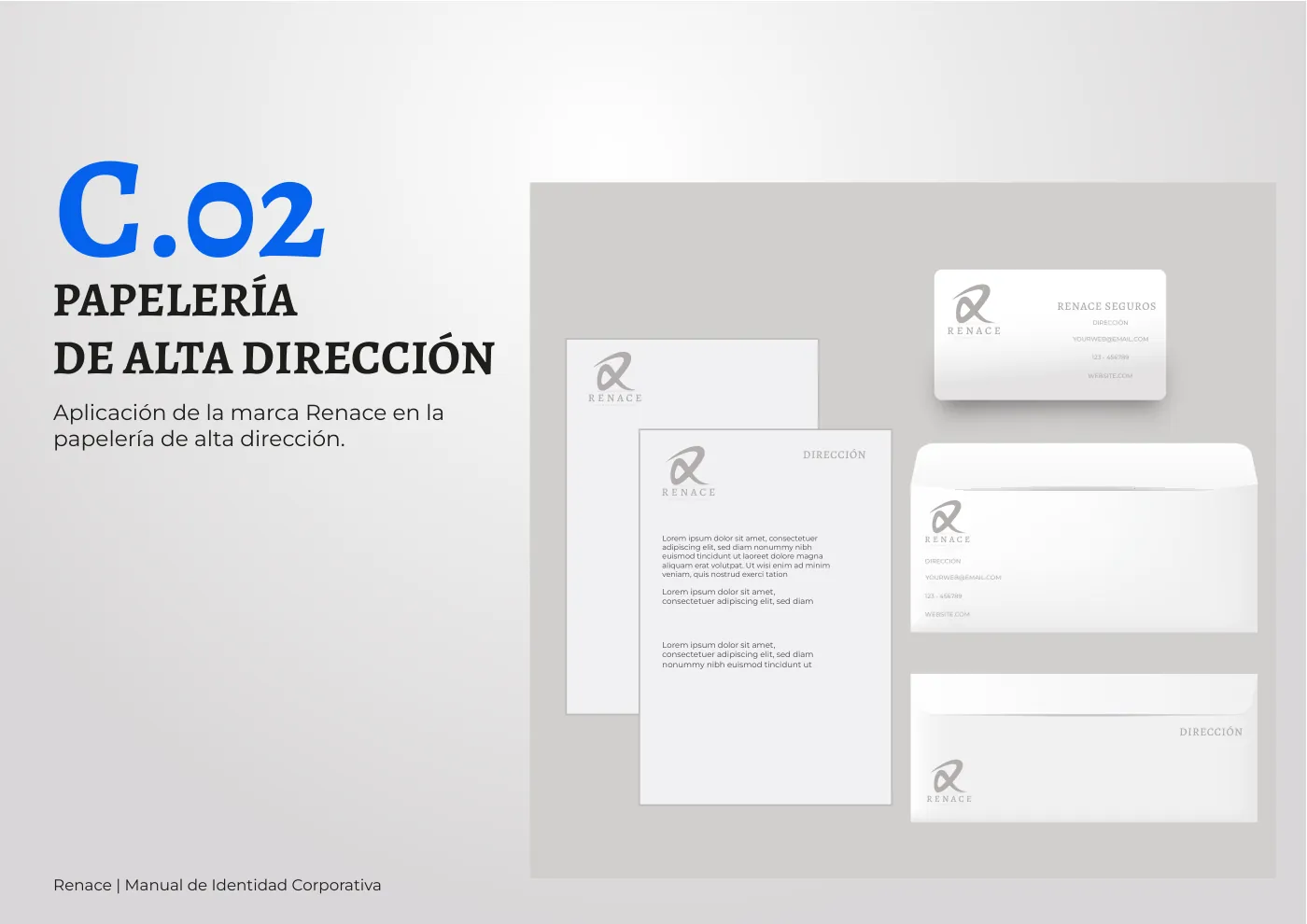 Manual de identidad corporativa de RENACE, página  20: Sistema de papelería ejecutiva