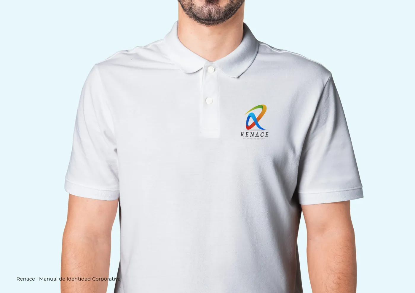 Manual de identidad corporativa de RENACE, página  26: Playera polo blanca de RENACE