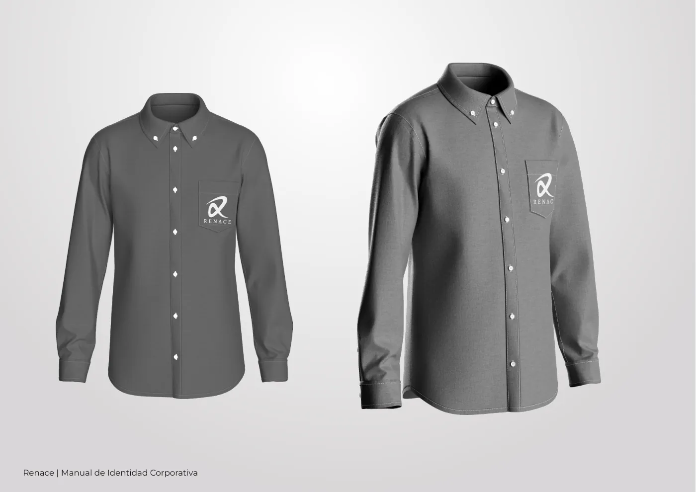 Manual de identidad corporativa de RENACE, página  28: Camisas corporativas grises de RENACE