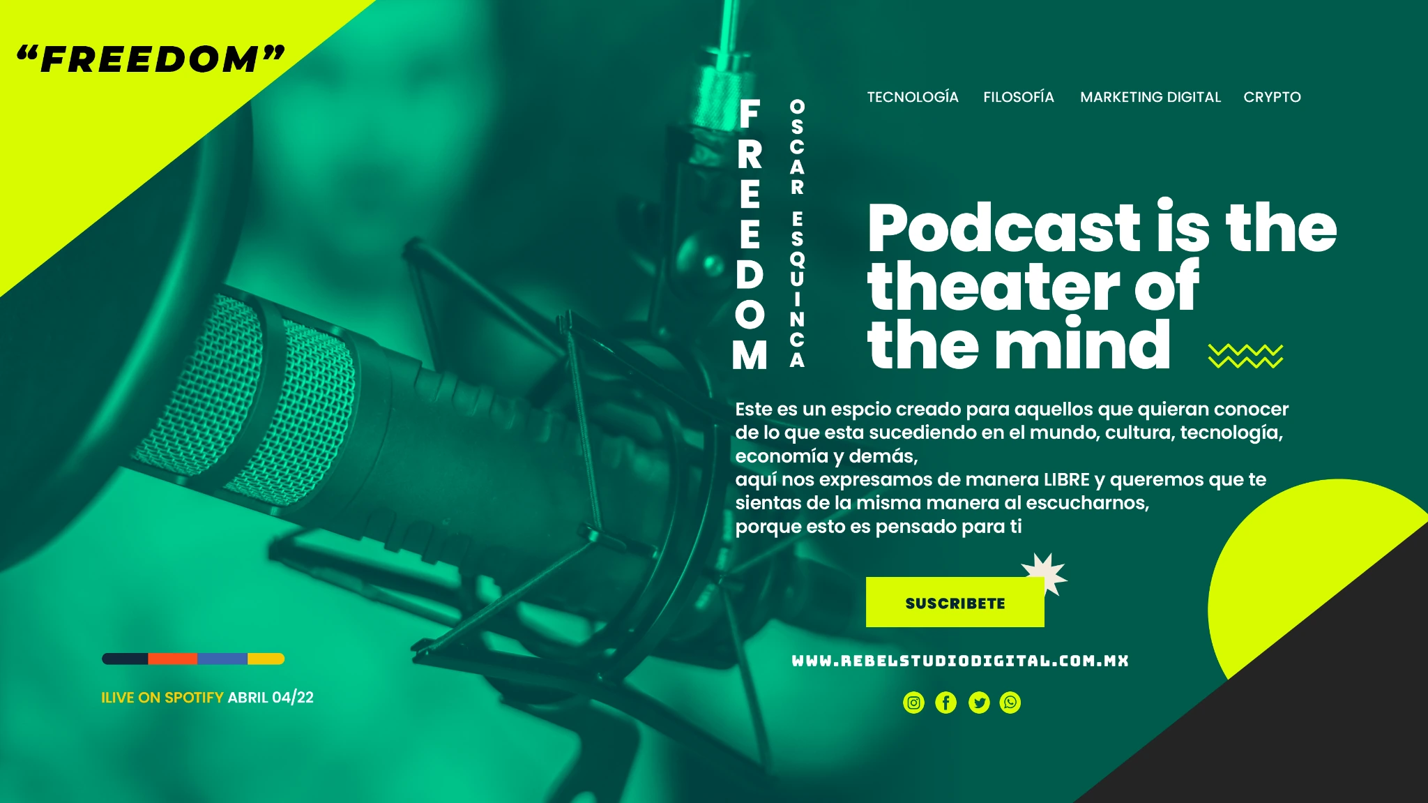 Diseño de portada del podcast Freedom de Oscaar Mayhem